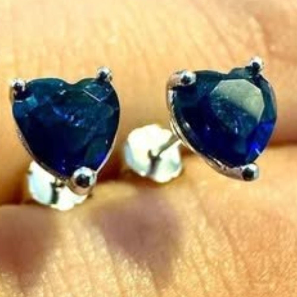 Heart Earrings Sterling Silver, Sapphire Earrings Stud, 5X5 mm, Heart Earrings